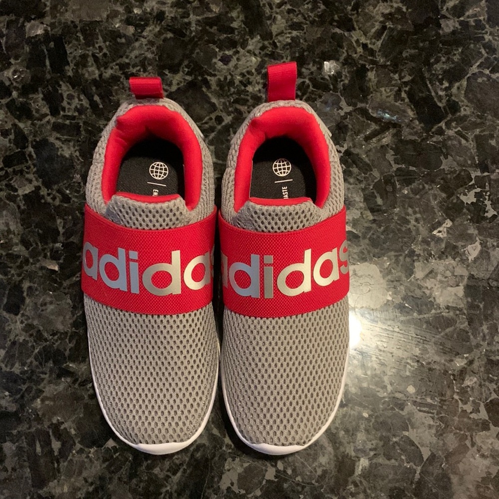 Kids Adidas Red and Grey sneakers